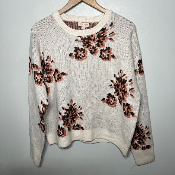 Knox Rose NWT Sweater Cottagecore Floral Blush Pink Oatmeal Casual Acrylic L $30 - Picture 1 of 7